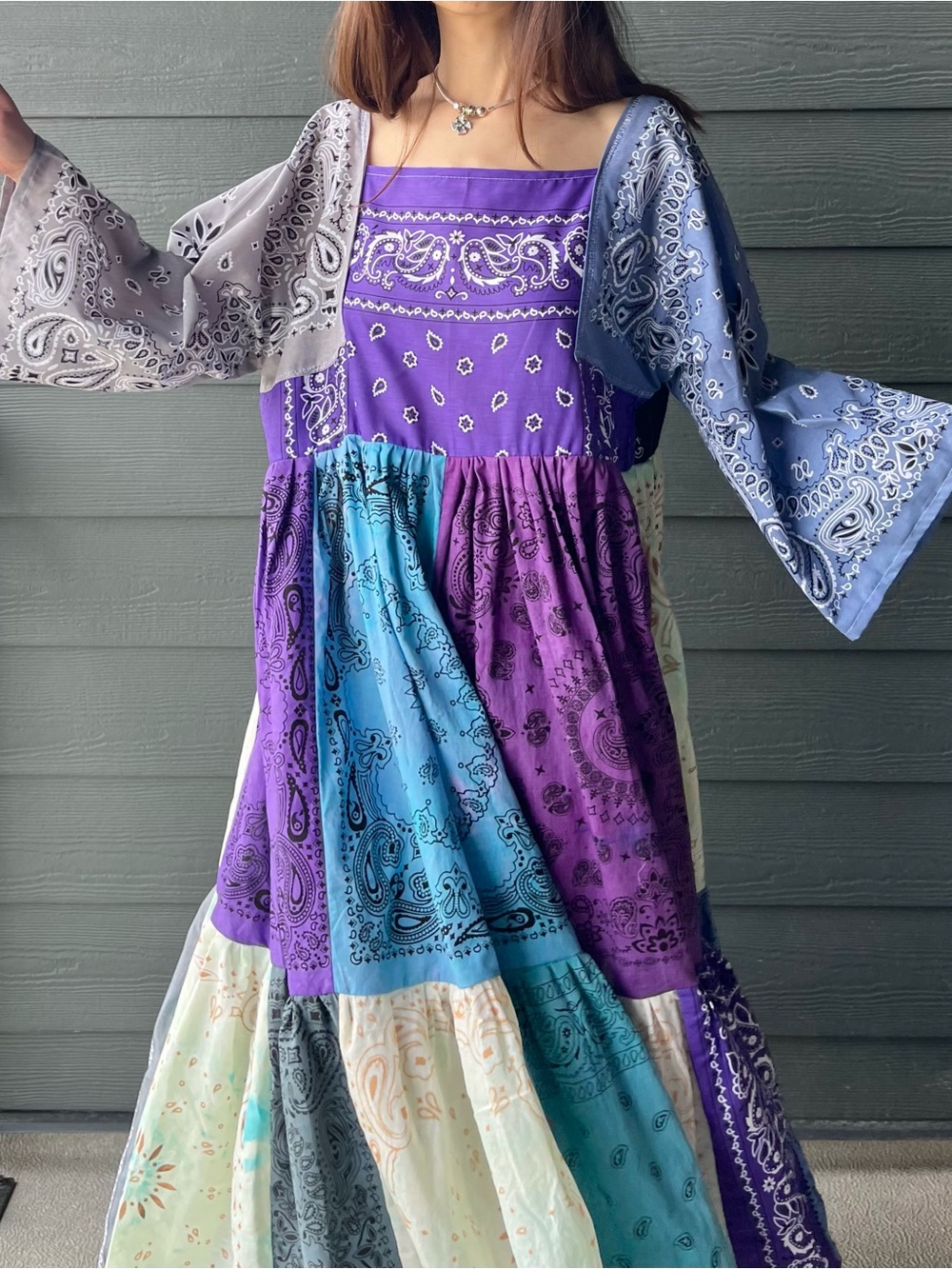 The Periwinkle Meadow | Handmade Voluminous Bandana Dress SKU 06263 - Picture 5 of 16